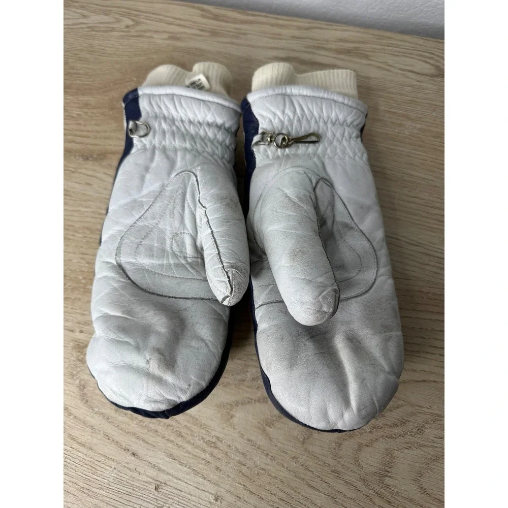 Vintage Aris Leather Ski Mittens Womens Medium White Navy Blue Softan Japan
